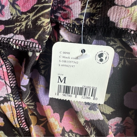 NWT M Free People Maybel Sheer Cropped Pink Floral Blouse with Tie Front (#1,307 - Picture 15 of 16